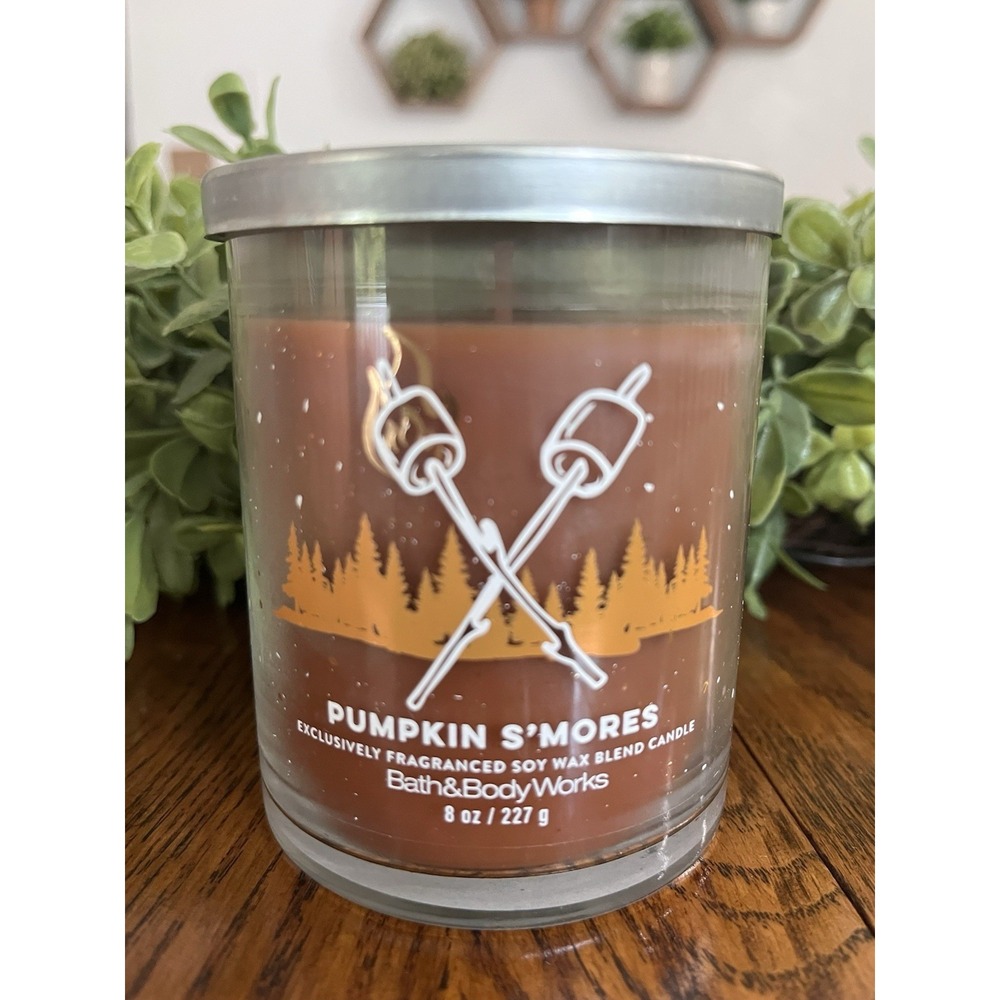 ALL NEW Pumpkin S'Mores CAMPFIRE LID Single Wick Candle 8 oz Bath & Body Works